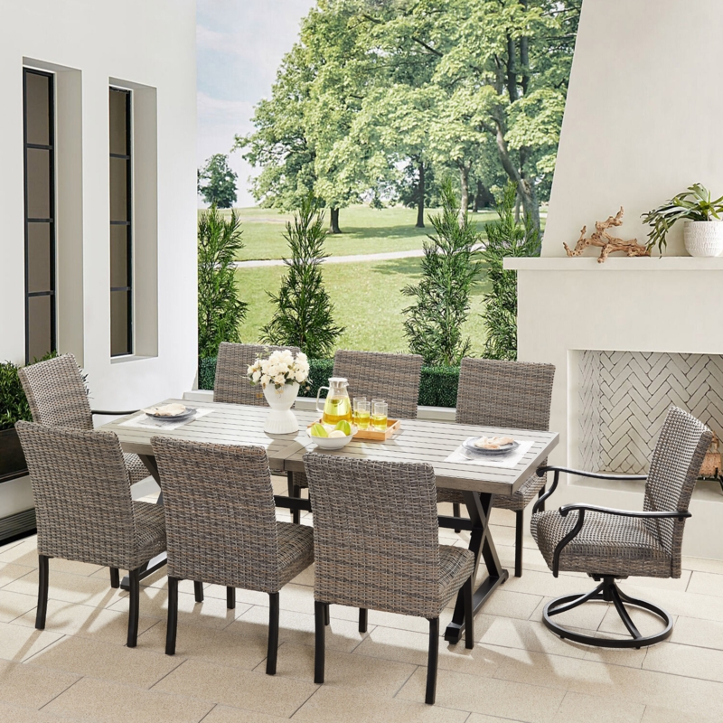Outdoor Dining Set 8 Person Capacity Espresso Wicker