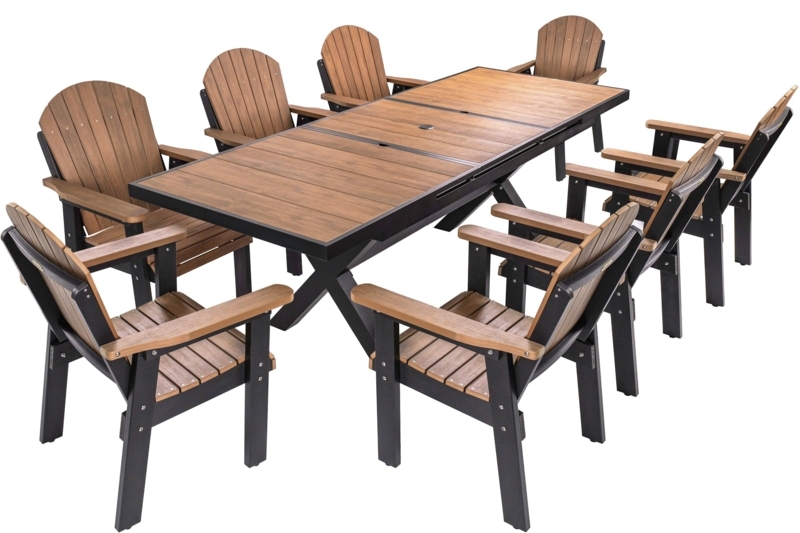 Outdoor Dining Set 9 Piece Wood Toned Extension Table Slatted