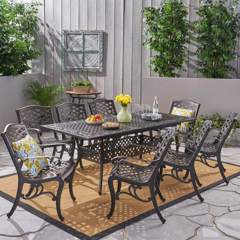 Outdoor Dining Set Antique Bronze Cast Metal Diamond Lattice Set