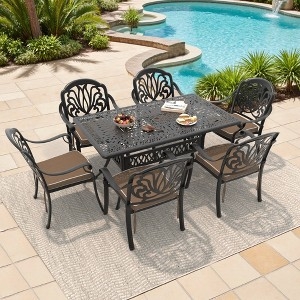 Outdoor Dining Set Bronze Lattice Swivel Rocker Chairs 7 Piece