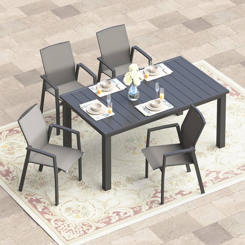 Outdoor Dining Set Charcoal Mesh Aluminum 5-Piece Expandable