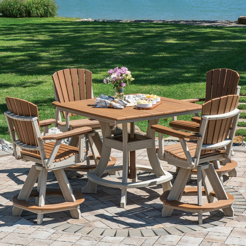 Outdoor Dining Set Counter Height Poly Lumber with Swivel Chairs