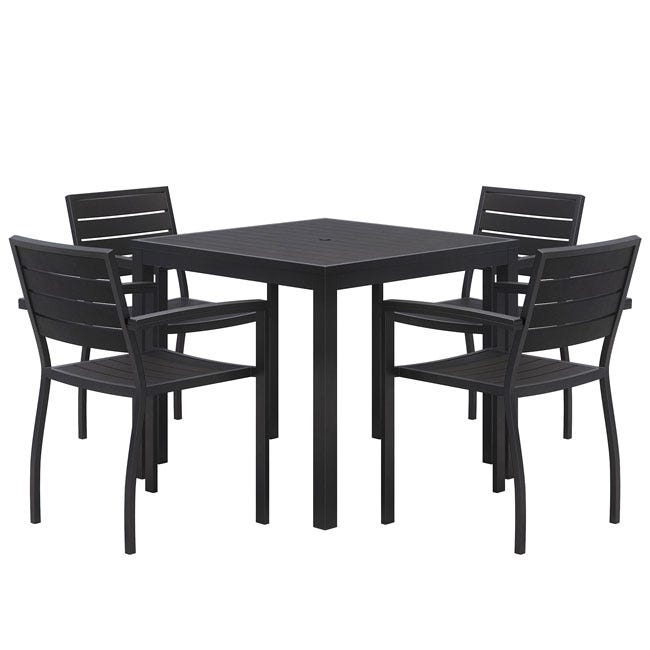 Outdoor Dining Set Minimalist Black Metal Grid Pattern Mesh Back