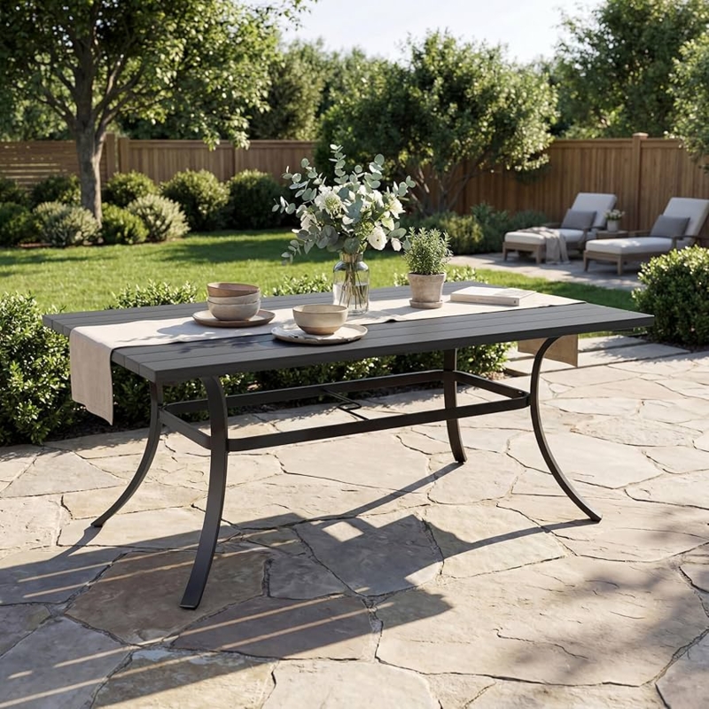 Outdoor Dining Set Modern Farmhouse Wood Grain Picnic Table Benches