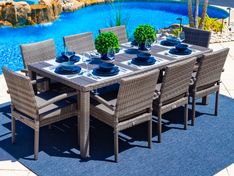 Outdoor Dining Set Nine Piece Corded Back Chairs Contemporary Patio