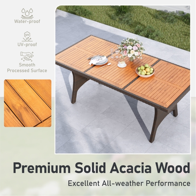 Outdoor Dining Set Rectangular Stone Like Top Sling Chairs