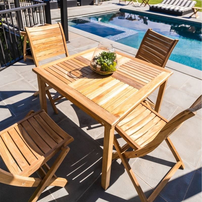 Outdoor Dining Set Scandinavian Style Light Wood-Toned Slatted Design