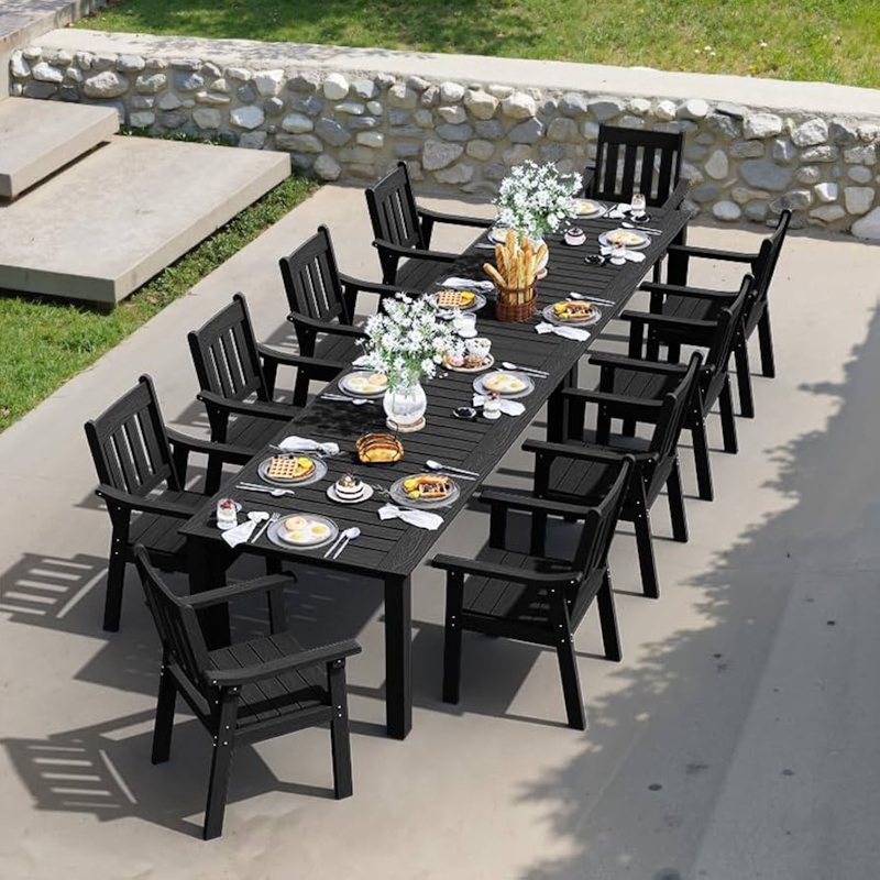 Outdoor Dining Set Ten Person Charcoal Aluminum Slat Top Set
