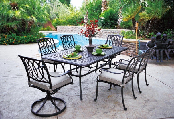 Outdoor Dining Set Transitional Wood Slatted Table Woven Back Chairs