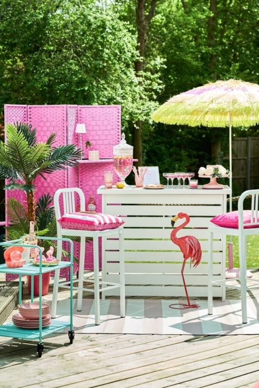 Outdoor Dining Set White Metal Monochromatic Pink Barbiecore Theme