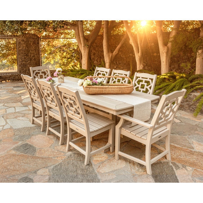 Outdoor Dining Set White Poly Lumber Nautical Slatted Coastal Patio