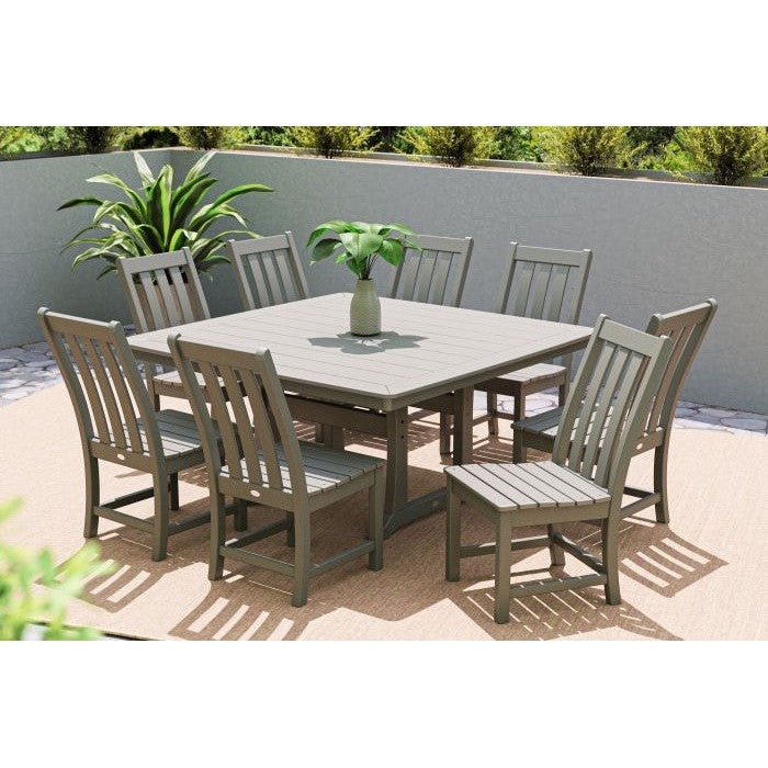 Outdoor Dining Set Whitewash Polywood Trestle Base Slatted Top