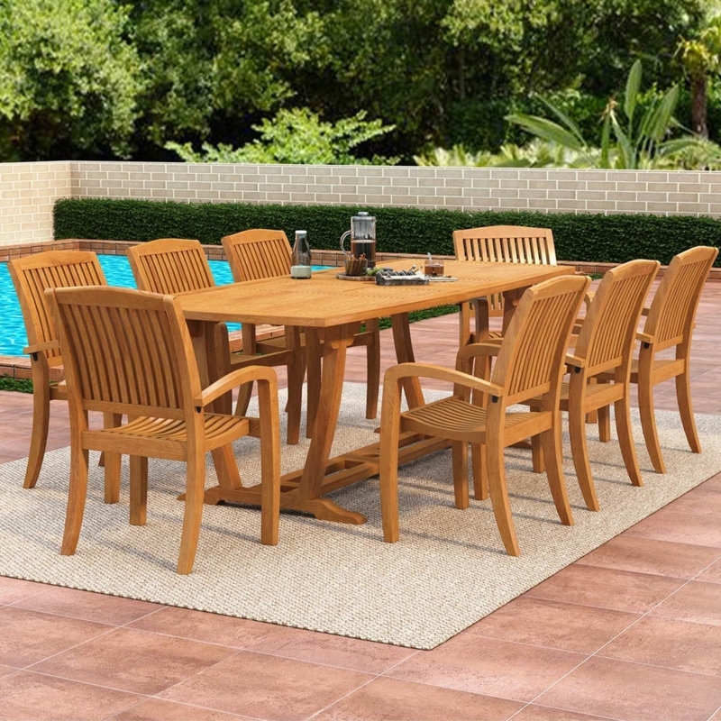 Outdoor Dining Set with Teak Wood Appearance and 8 Person Capacity
