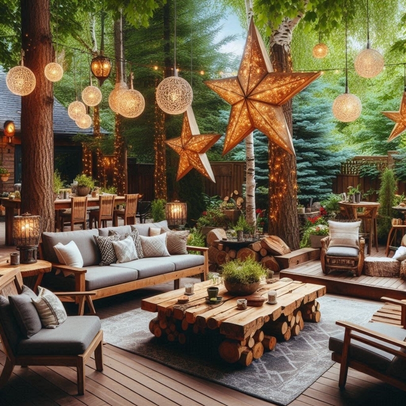 Outdoor Dining Set with Thick Wood Planks and Handcrafted Look