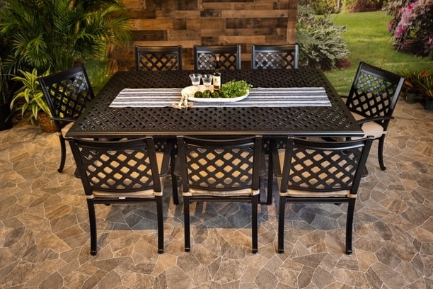 Outdoor Dining Set with Weave Top Table and Nine Piece Set