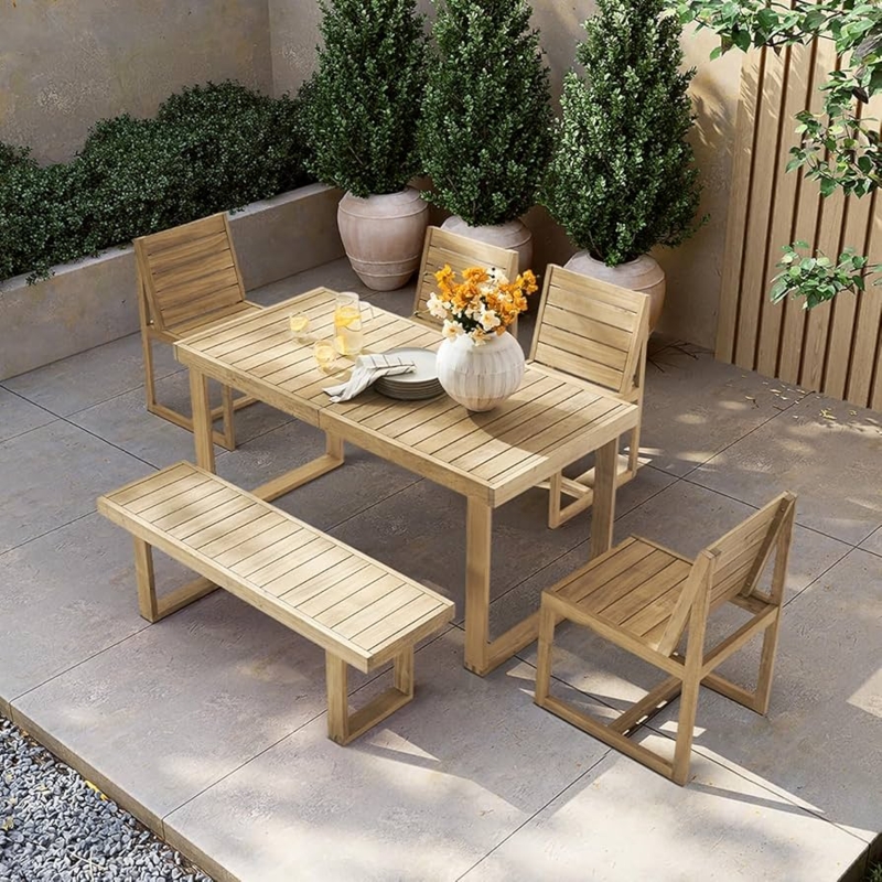 Outdoor Dining Set Woven Rope Backs Mixed Seating Tapered Legs