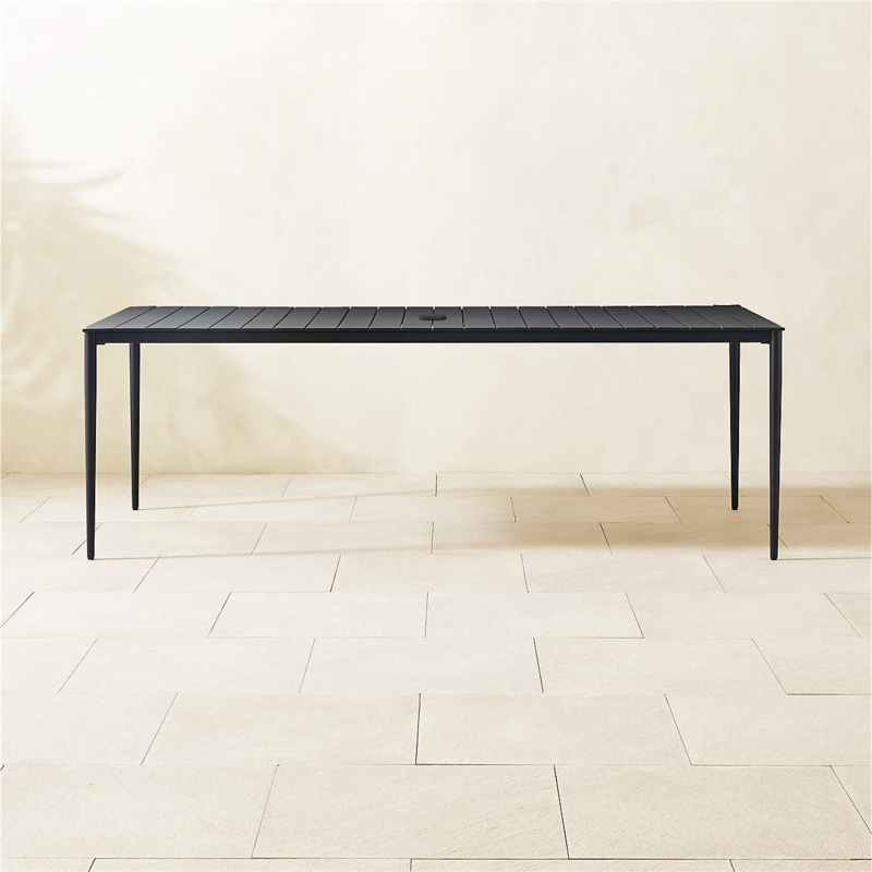Outdoor Dining Table 90 Inch Slat Top Charcoal Black Metal
