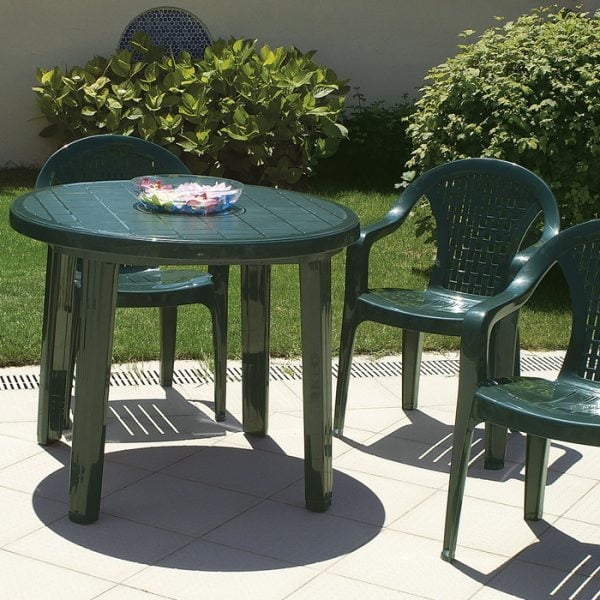 Outdoor Dining Table Black Round Lattice Textured Top Bistro