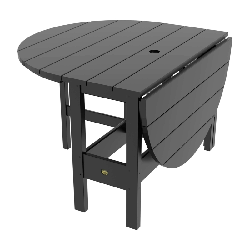 Outdoor Dining Table Black Slatted Top Drop Leaf Sides Patio