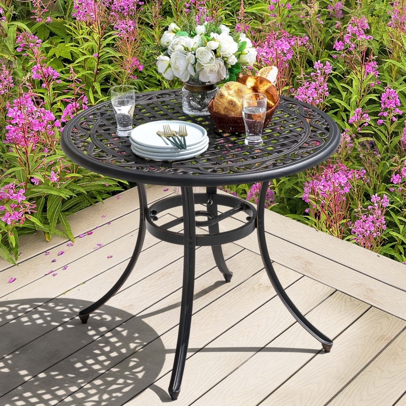 Outdoor Dining Table Cast Aluminum Lattice Weave Top