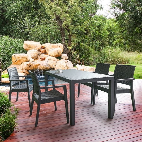 Outdoor Dining Table Charcoal Grey Floral Embossed Top Patio
