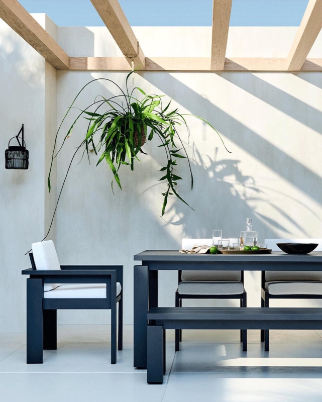 Outdoor Dining Table Charcoal Grey Slatted Top Angled Legs Modern