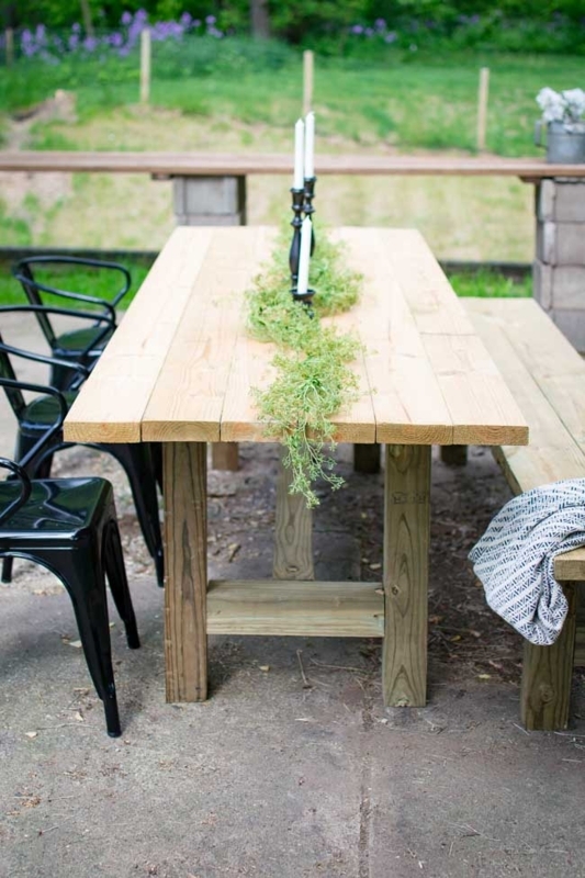 Outdoor Dining Table Chunky Wood Base DIY Plank Top Rustic