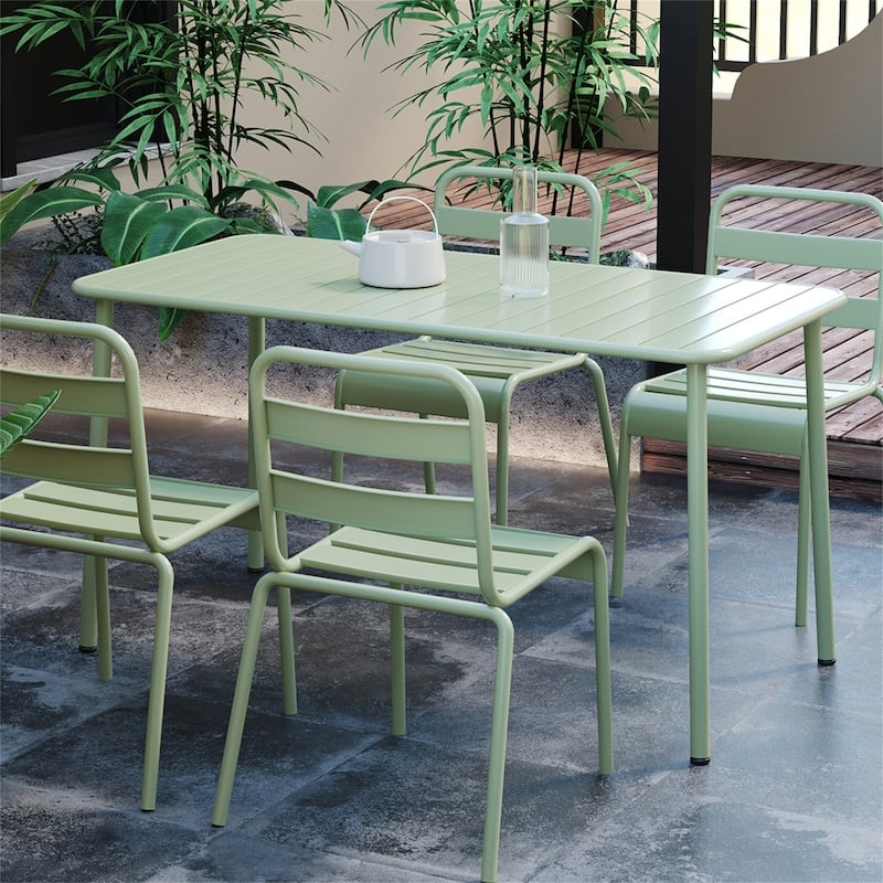 Outdoor Dining Table Claret Red Slatted Top Block Legs Bold Minimalist