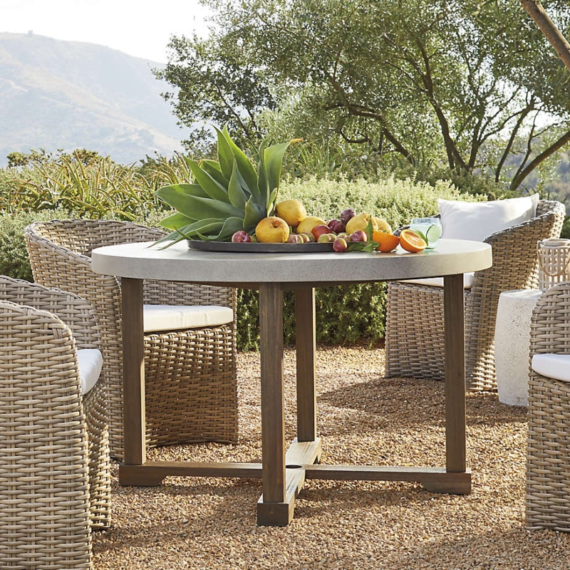Outdoor Dining Table Cross Leg Base Round Slatted Top Wood Toned Coastal