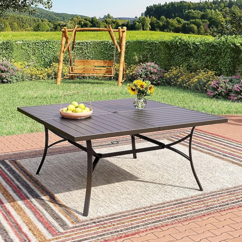 Outdoor Dining Table Dark Bronze Lattice Top Square Umbrella Hole