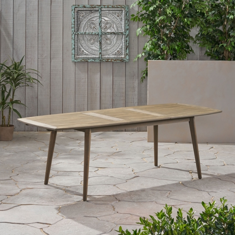 Outdoor Dining Table Expandable Gray Wash X-Leg Base