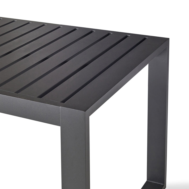 Outdoor Dining Table Gathering Height Slatted Metal Industrial Patio Layout