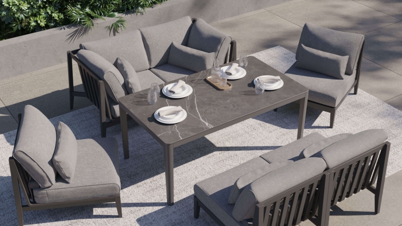 Outdoor Dining Table Glacier White Stone Like Oversized Block Legs