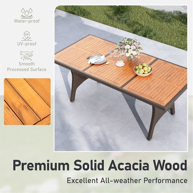 Outdoor Dining Table Greige Metal Rattan Chairs Umbrella Hole Patio