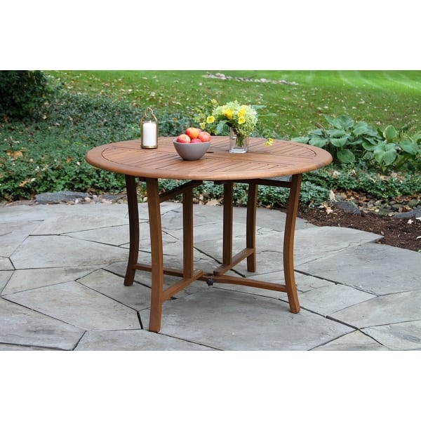 Outdoor Dining Table Medium Brown Wood Slatted Umbrella Hole