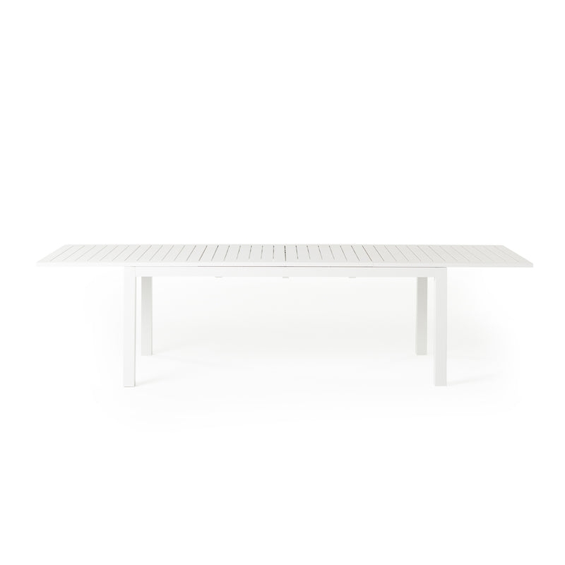 Outdoor Dining Table Metal Modern Silhouette Slatted Top Minimalist