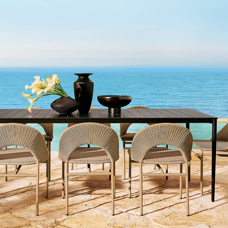 Outdoor Dining Table Monochromatic Metal Mesh Chairs Minimalist Set