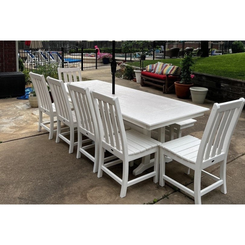 Outdoor Dining Table Poly Lumber White Block Legs Large Seating Capacity