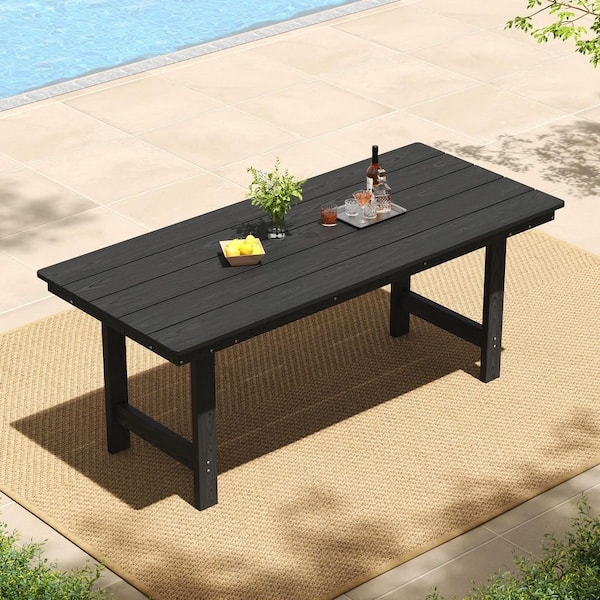Outdoor Dining Table Rectangular Black HDPE Composite Slatted Top