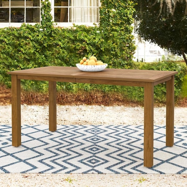 Outdoor Dining Table Rectangular Dark Brown Plastic Wood Stretcher Base