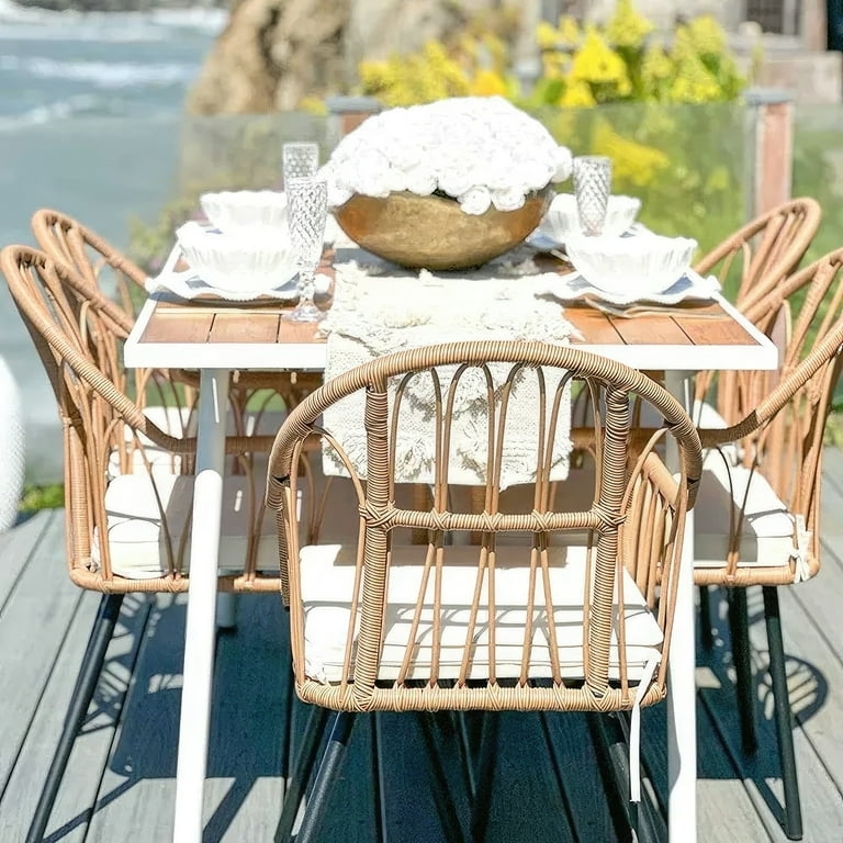 Outdoor Dining Table Rectangular Slatted Top Beige Finish