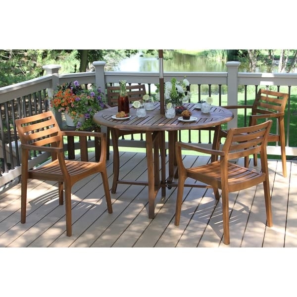 Outdoor Dining Table Round Eucalyptus Wood Folding X-Base