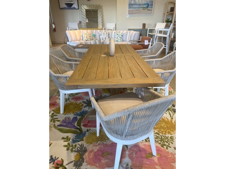 Outdoor Dining Table: Round Teak with Pedestal Base & Umbrella Hole