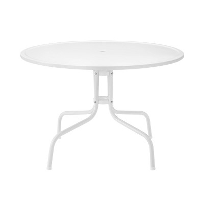 Outdoor Dining Table Round White Satin Finish Curved Metal Legs Retro