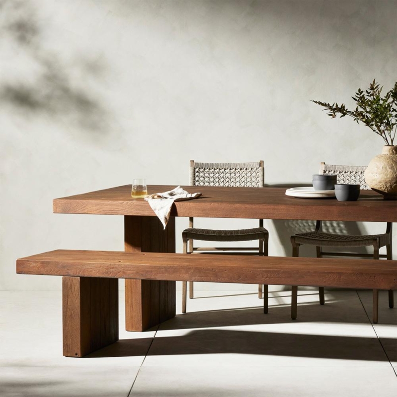 Outdoor Dining Table Rustic Trestle Base Thick Slab Top