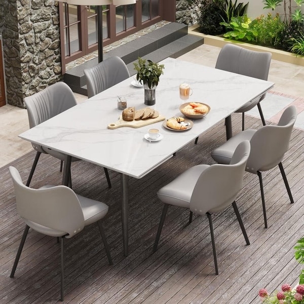 Outdoor Dining Table Sintered Stone Top Expandable Black