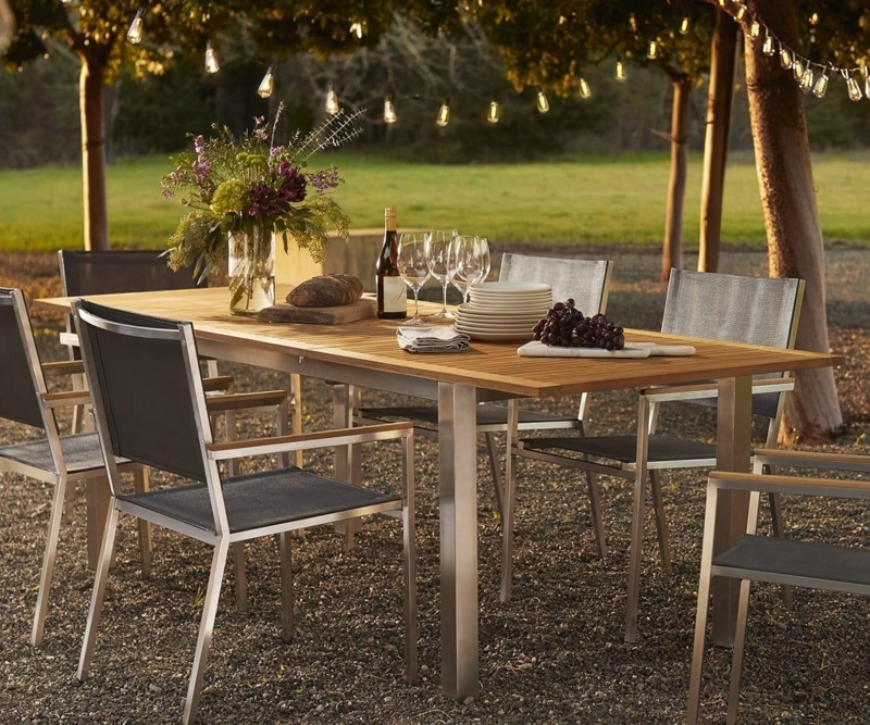 Outdoor Dining Table Slatted Texture U-Shaped Legs Matte Finish