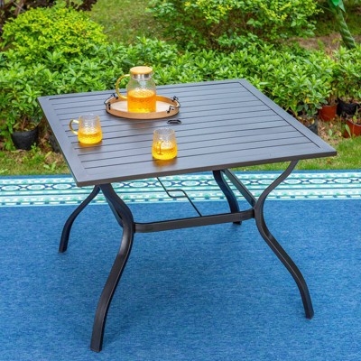 Outdoor Dining Table: Slatted Top Mixed Material Frame Minimalist style