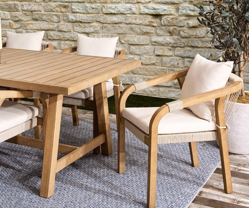 Outdoor Dining Table Slatted Top Splayed Legs Wood Toned Finish