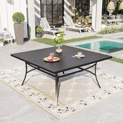 Outdoor Dining Table Square Format Slatted Top Black